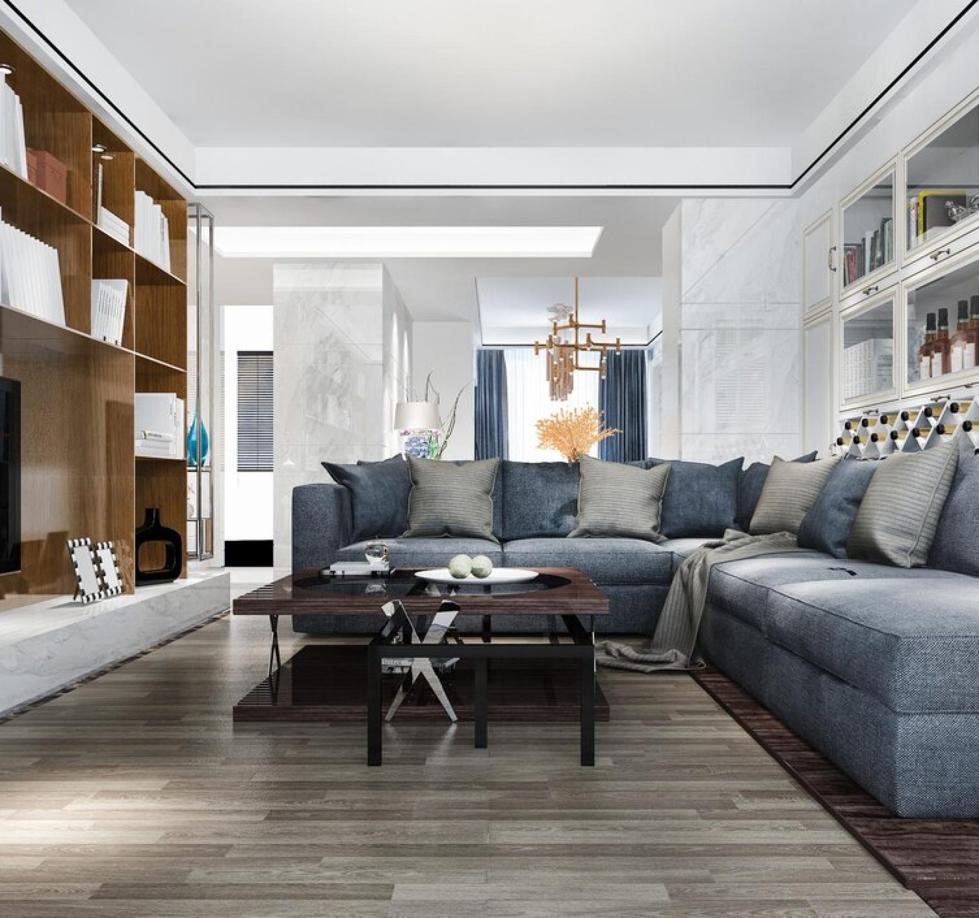3d rendering wood classic living room